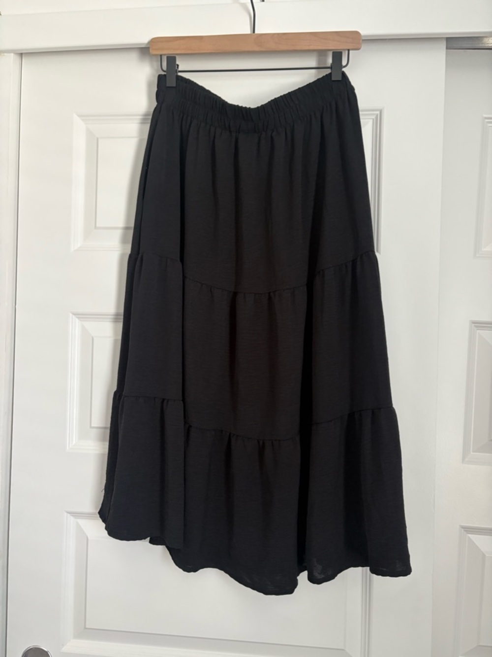 Women's Black Tiered Maxi Skirt with Elastic Waist